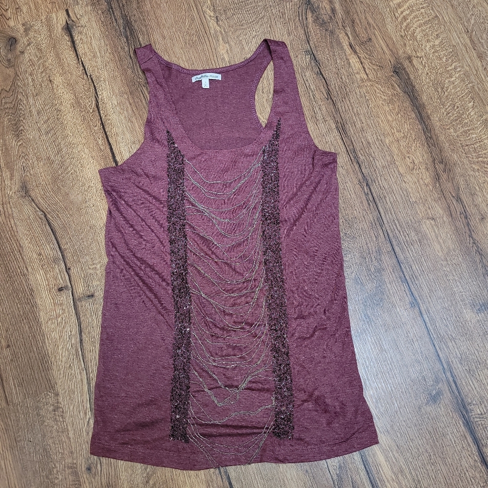 Chain and bead embellished tank top